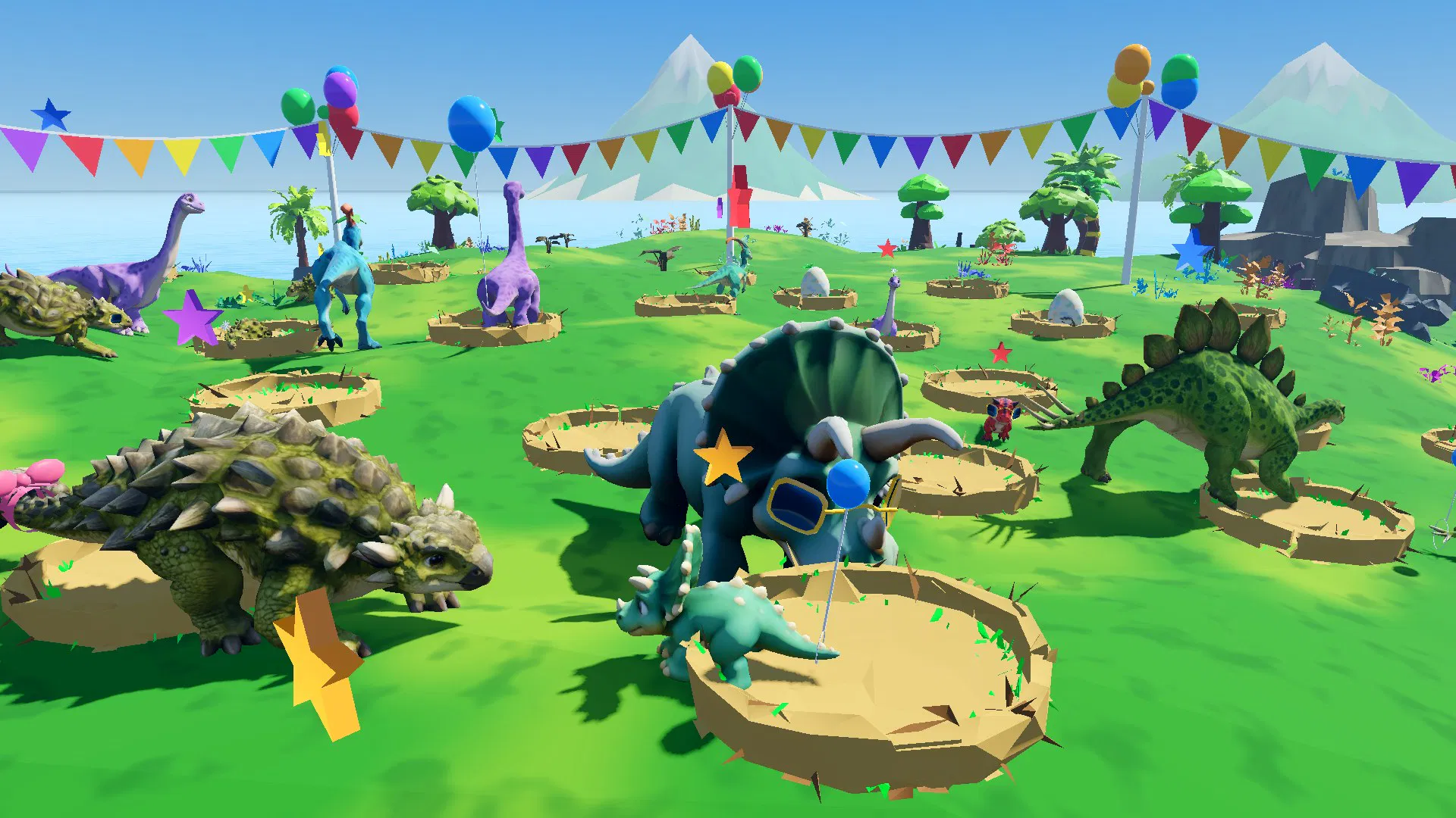 Dressed-up dinosaurs on the island