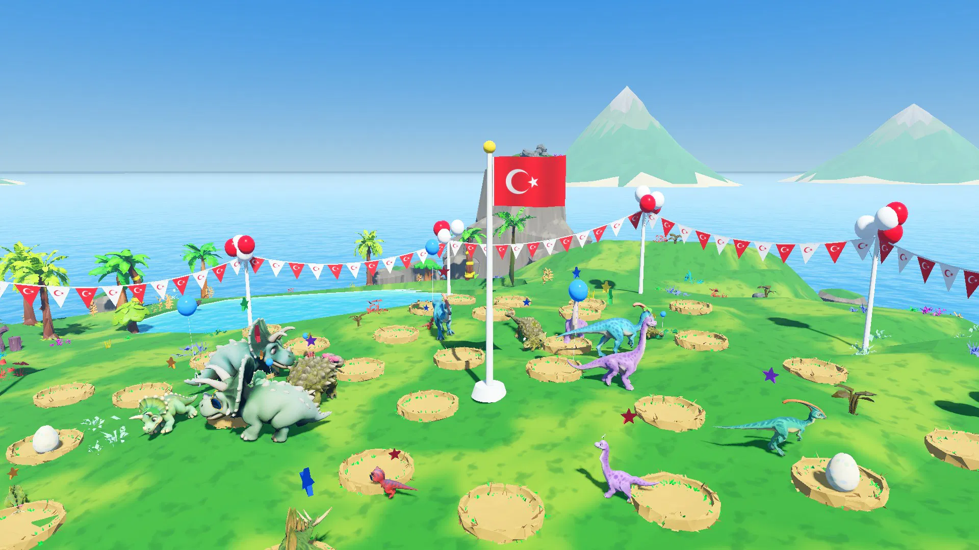 The island decorated with flags on 29 October